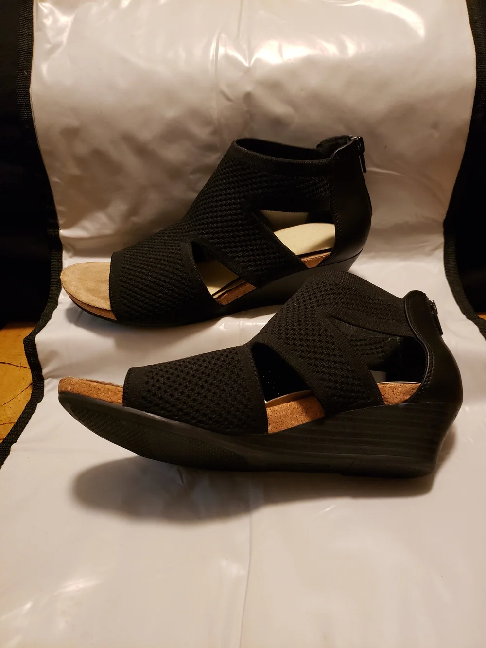 Women’s Black Knit Wedge Sandals - Comfortable Open-Toe Design